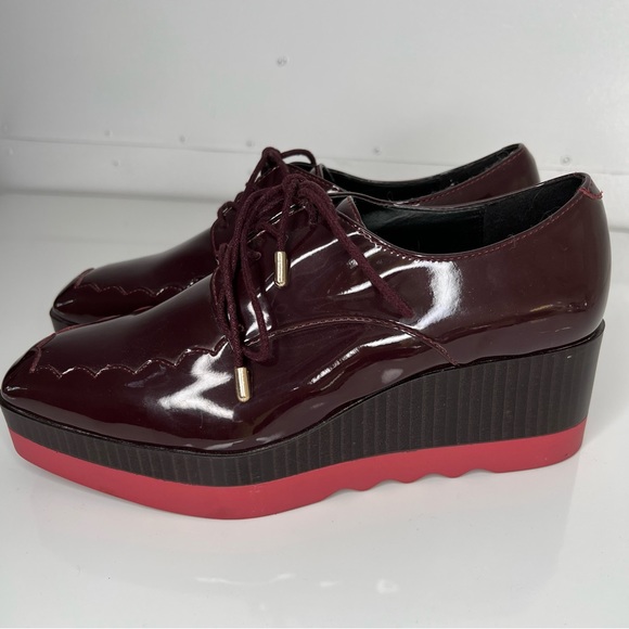 Zara platform burgundy patent leather derby shoe size EU39 US 8 style7299/201